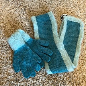 Mohair & wool blend teal scarf and glove set- NWT